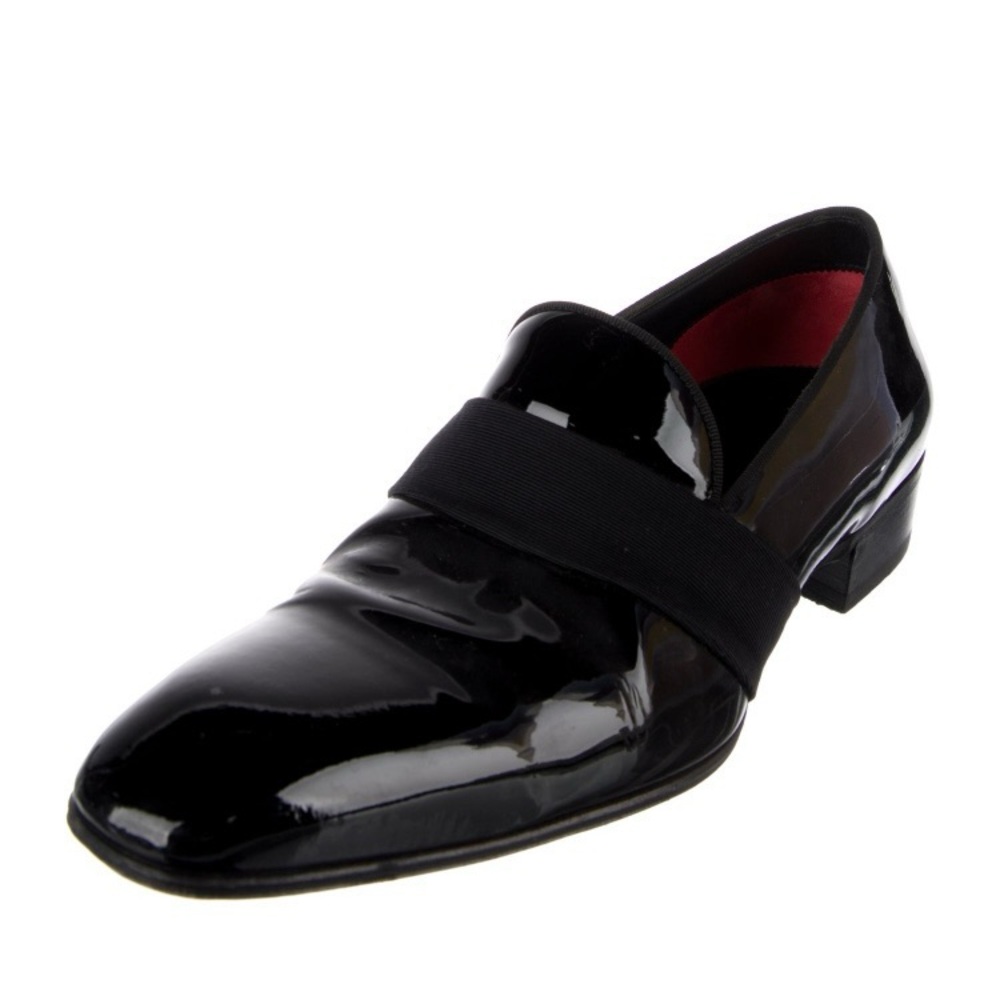 $1650 TOM FORD Gianni Evening Slip On Tuxedo Loafers Black Patent Silk Strap